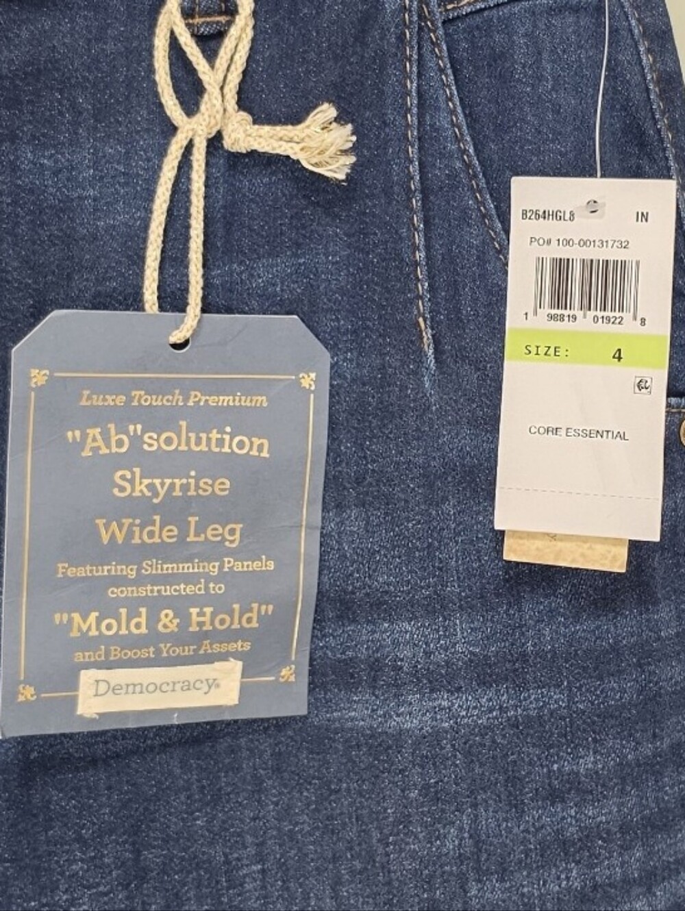 Democracy Wide Leg Tulip Hem Jeans Stretch High Rise Ab Solution Indigo 4 - Picture 4 of 11